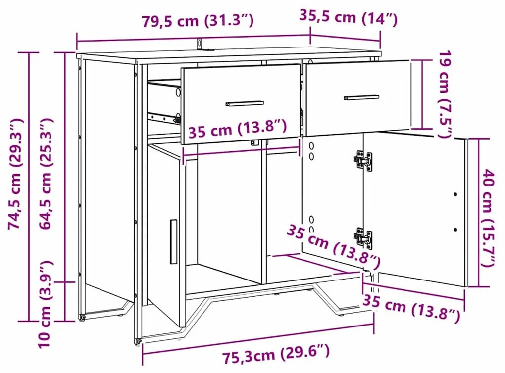 Széf fiókkal kézműves tölgy 79.5 x 35.5 x 74.5 cm Faanyag