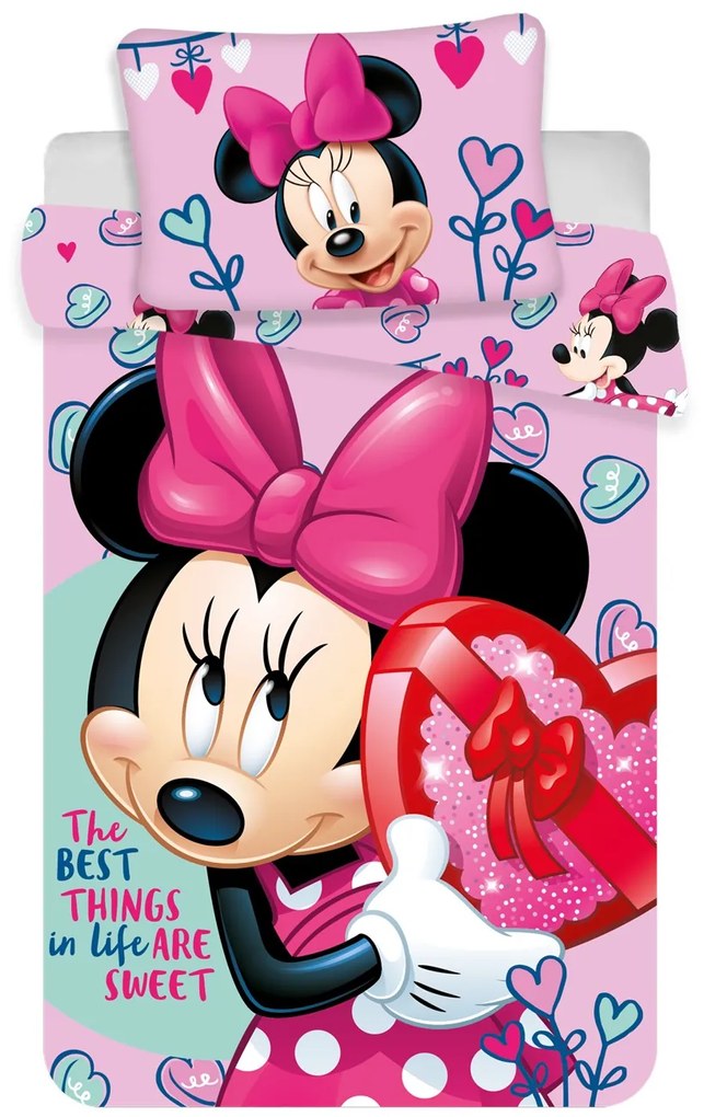 Disney Minnie egér pink 2 részes pamut-vászon ovis ágyneműhuzat