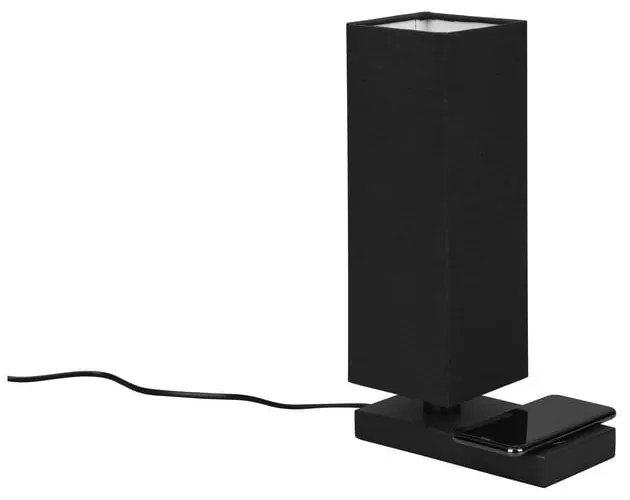 Matt fekete asztali lámpa vezeték nélküli töltővel (magasság 35 cm) Haley – Trio