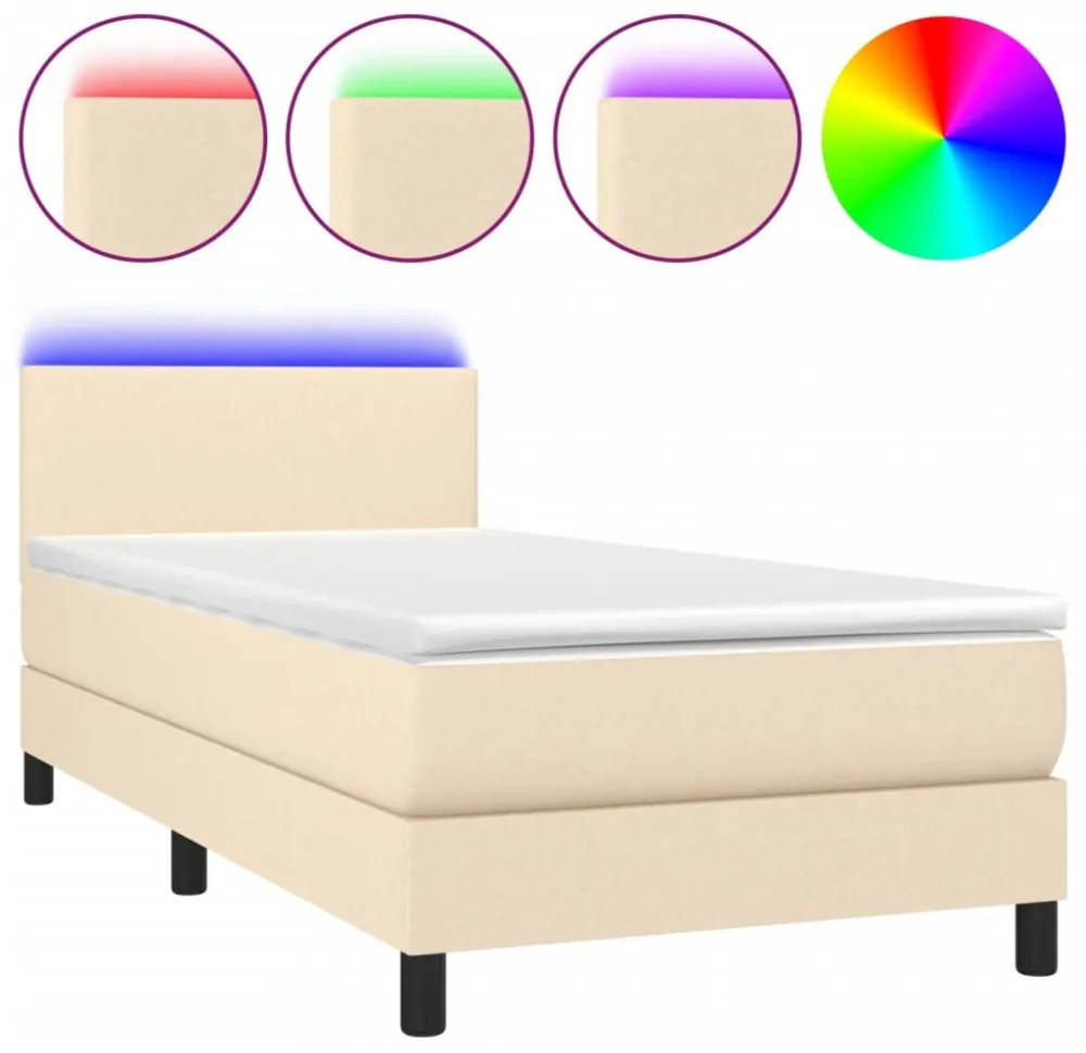 krémszínű szövet rugós és LED-es ágy matraccal 90x200 cm