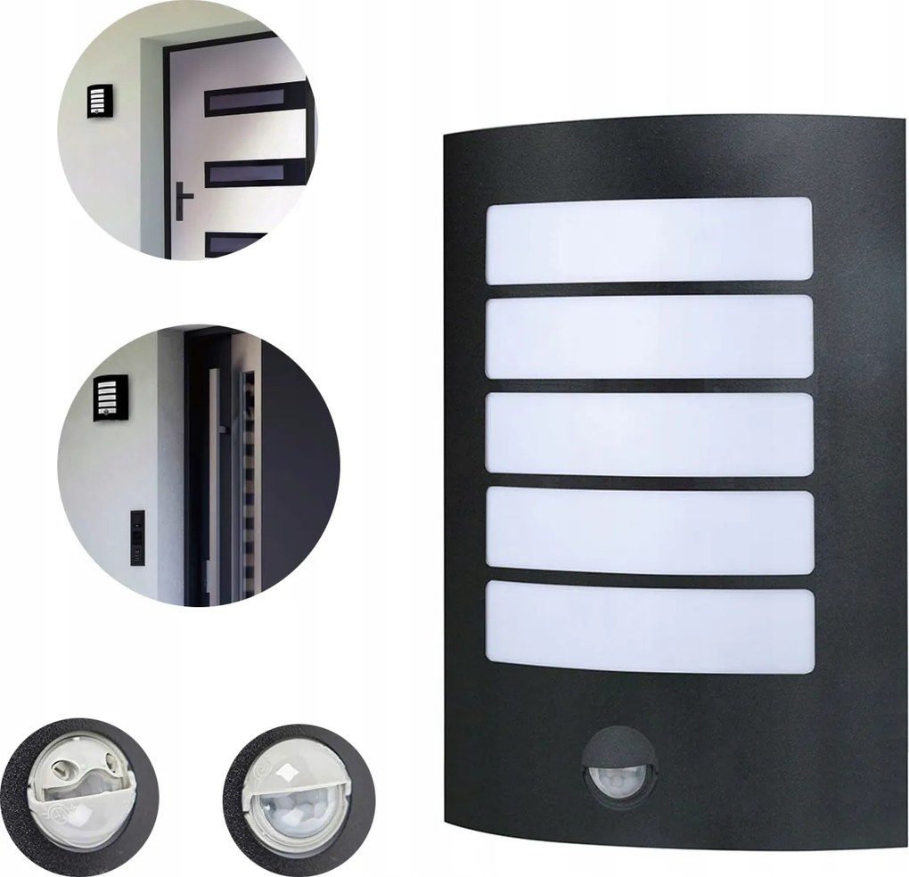 Kültéri Kerti Fali Lámpa Pir Érzékelővel Homlokzati Lámpa E27 Fekete