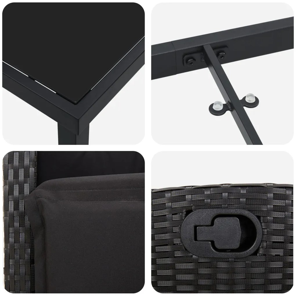 9 részes Kerti Étkezőszett Fekete Poly Rattan