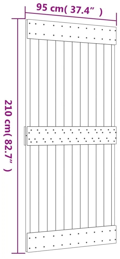 tömör fenyőfa tolóajtó fémszerelékszettel 95 x 210 cm