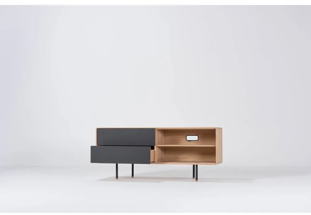 Fekete-natúr színű tölgyfa TV-állvány 150x64 cm Fina – Gazzda