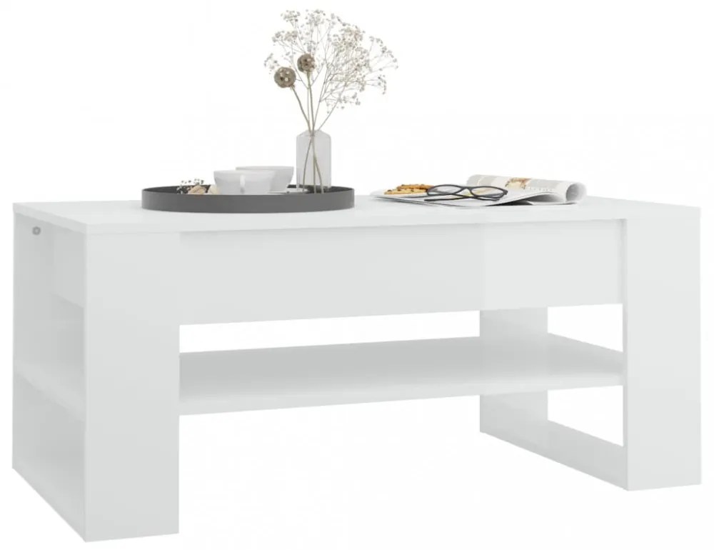 magasfényű fehér szerelt fa dohányzóasztal 102x55x45 cm
