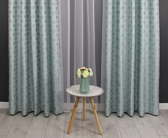 Kész függöny 140x250 világos türkiz/menta marokkói lóhere fényes