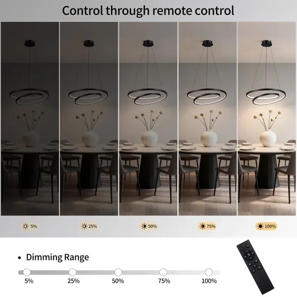 Brilagi-LED Dimmelhető kábeles csillár TWISTER LED/48W/230V átm. 50 cm fekete + távirányító