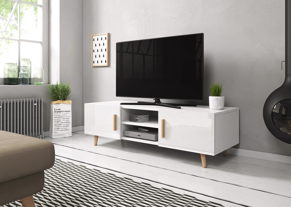 TV asztal/Szekrény Santos 2 (fehér fényes + matt fehér). 780491
