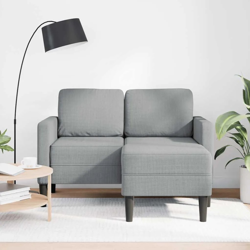 világosszürke anyagból 2 üléses kanapé L-alakú kanapéval 125 cm