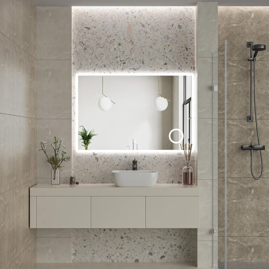Erga Luna, LED tükör 120x80cm kozmetikai tükörrel 3x nagyítás, 3105 lm, 6500K, első/hátsó világítás, ERG-V01-124-1280-00