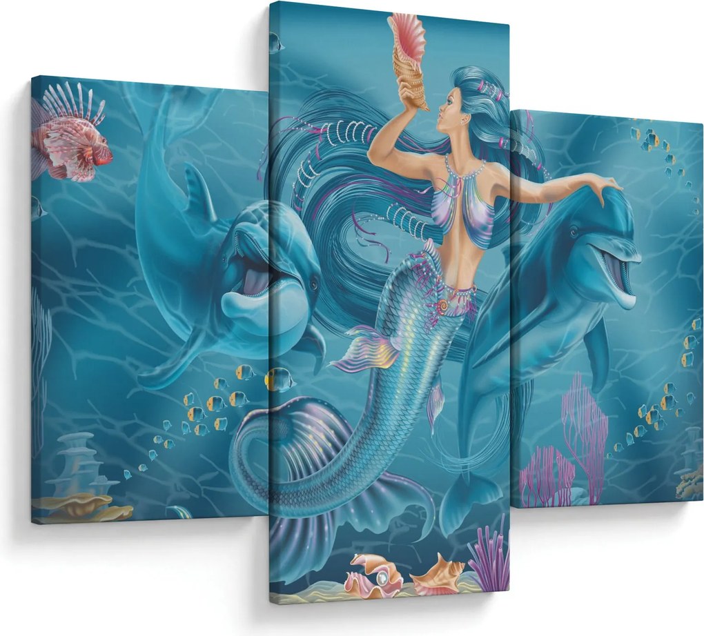 Kép - Sellő delfinekkel (90x60 cm)