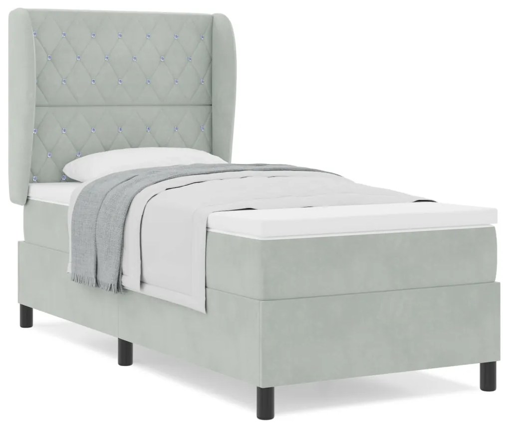 Boxspring Ágy Matrac Különböző Színben - Világosszürke - 90x200 cm - Bársony