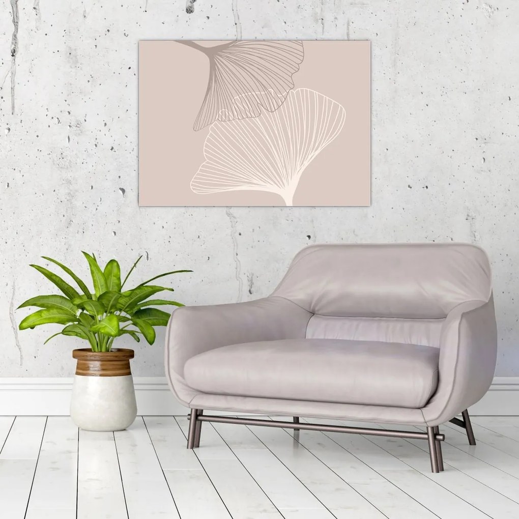 Üveg kép - Bézs színű levelek N⁰2 (70x50 cm)
