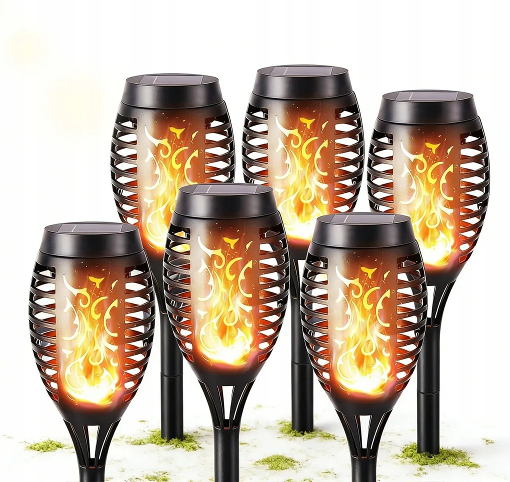 6x Napelemes Kerti Lámpa Fáklya Led Láng Kerti Lámpa Készlet