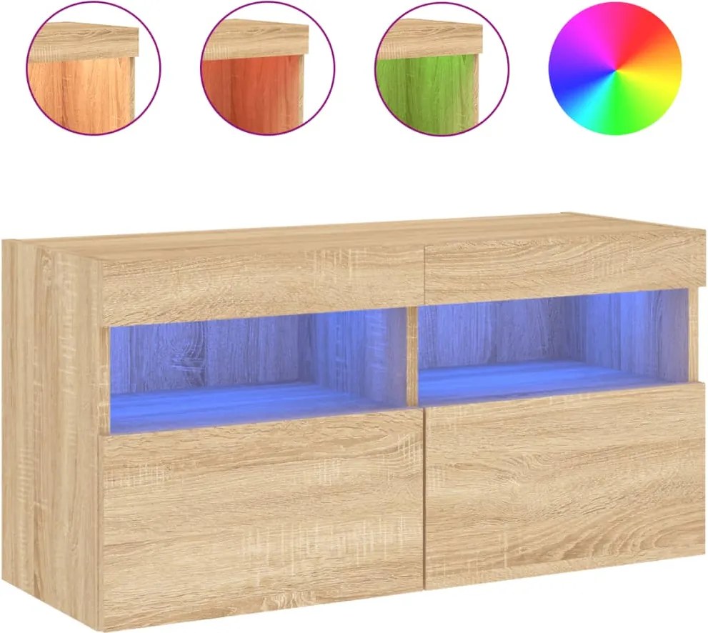 vidaXL sonoma tölgy színű fali TV-szekrény LED-ekkel 80x30x40 cm