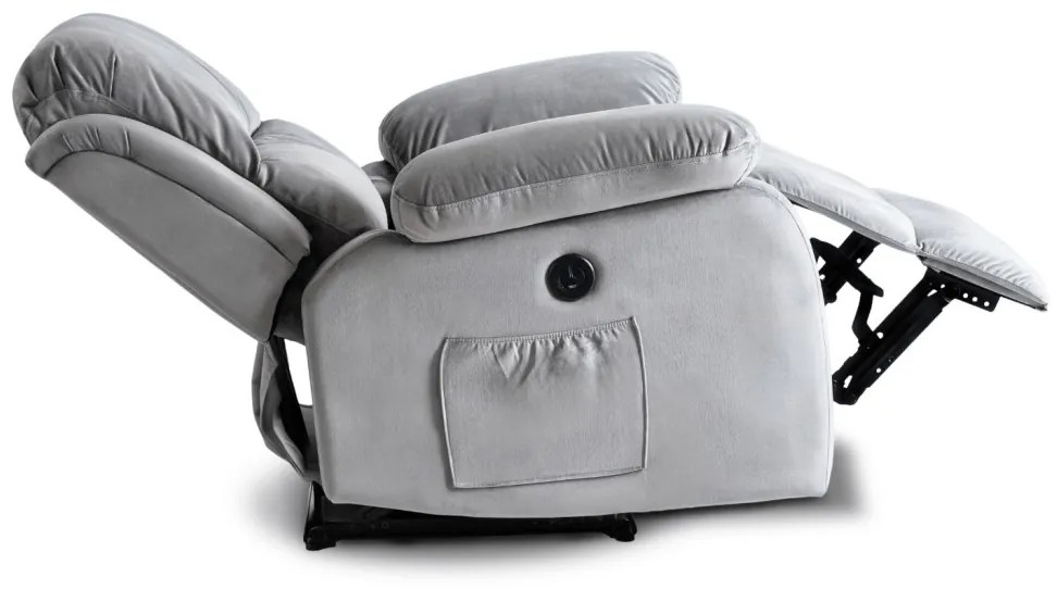 Elektromosan Vezérelhető Masszázsfunkciós Relaxfotel Szürke Bársony Kárpittal. ARON