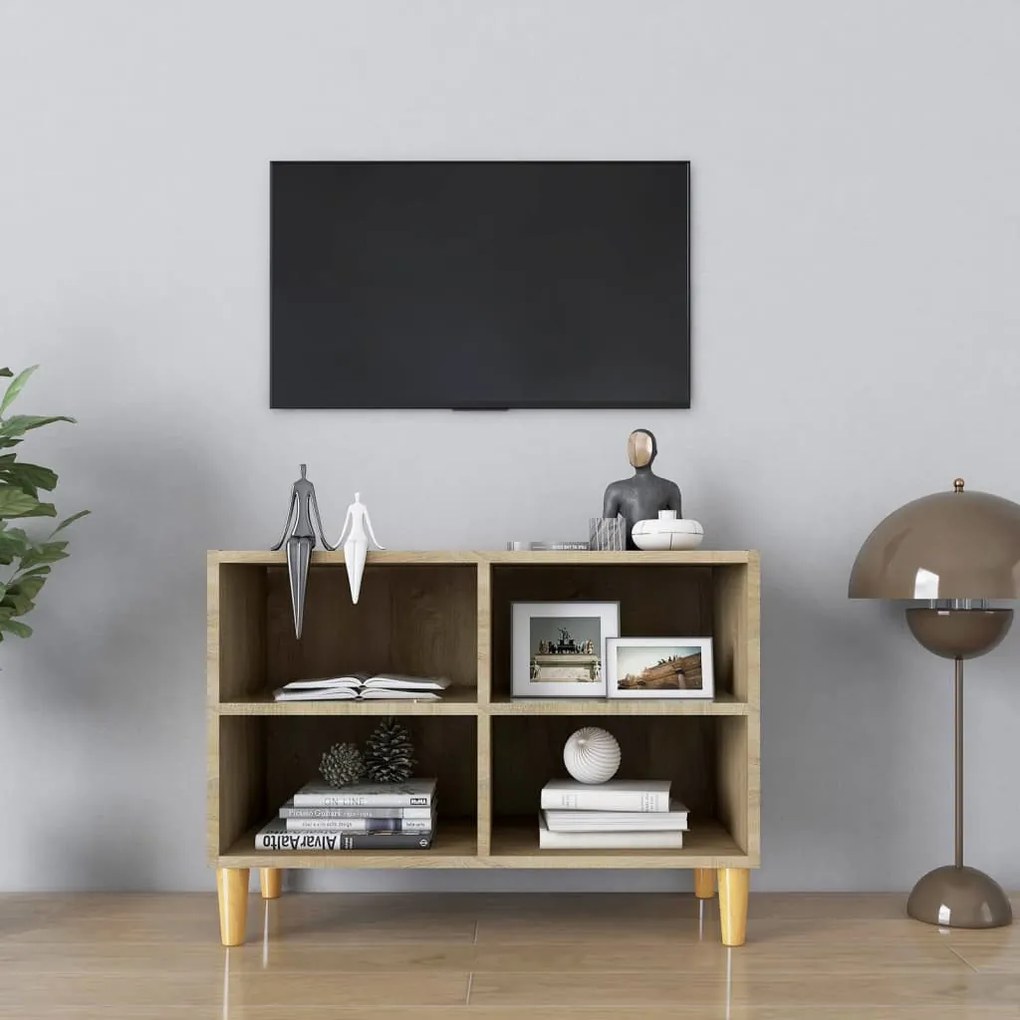 sonoma-tölgyszínű TV-szekrény tömör falábakkal 69,5x30x50 cm