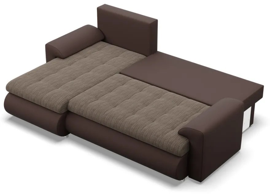 Tokio sarokkanapé, 2 ágyneműtartóval, fonott + műbőr, baloldali, barna