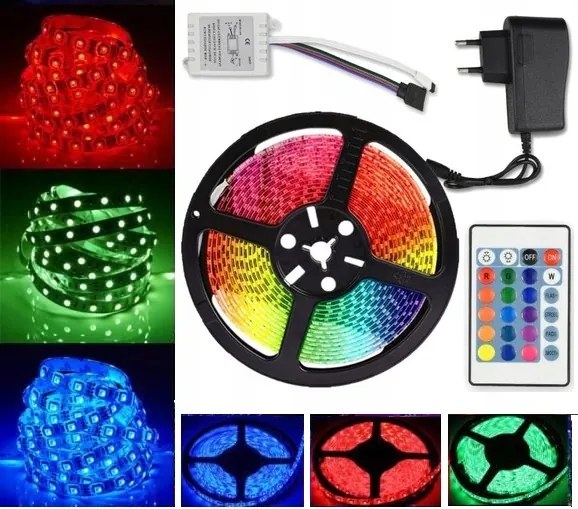 Led Szalag Smd Vízálló 5M Rgb Színes Távirányító