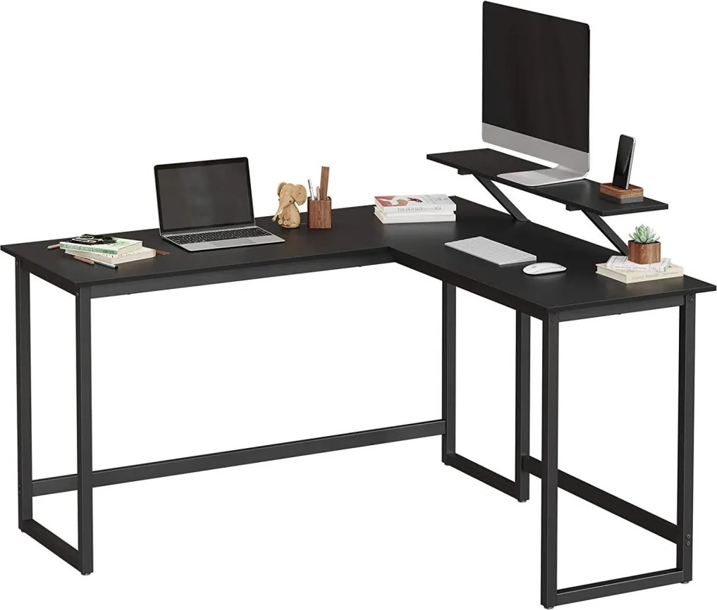 Sarok íróasztal monitor állvánnyal, fekete 140x130x92cm
