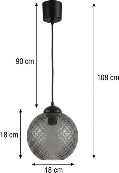 Brilagi - LED függőlámpa kábellel R GLASS 1xE27/60W/230V átm. 18 cm fekete/füstszürke