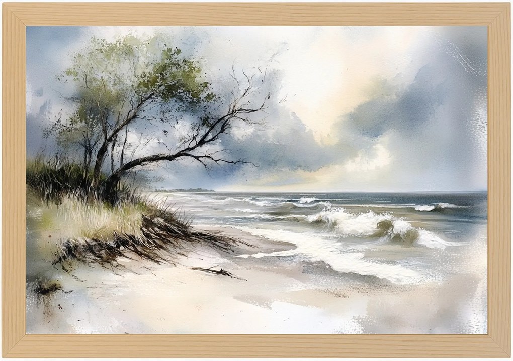 Poszter Keret Fa Tájkép Tenger Hullámok Balti-tenger Tengerpart Dűnék Fa 60x40