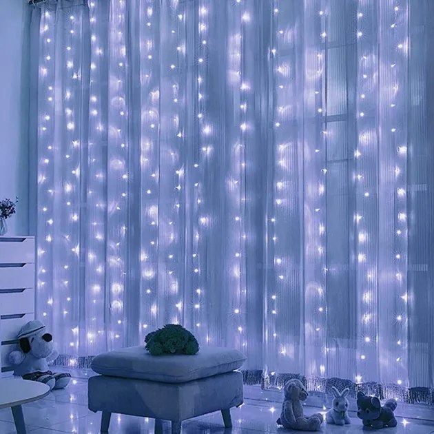 Led Fényfüggöny 3x3m 300 Led Hideg Fehér Távirányítóval