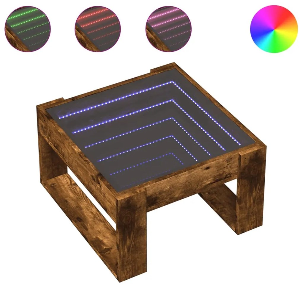 Füstös tölgy végtelen hatású LED-es dohányzóasztal 50x53x30 cm