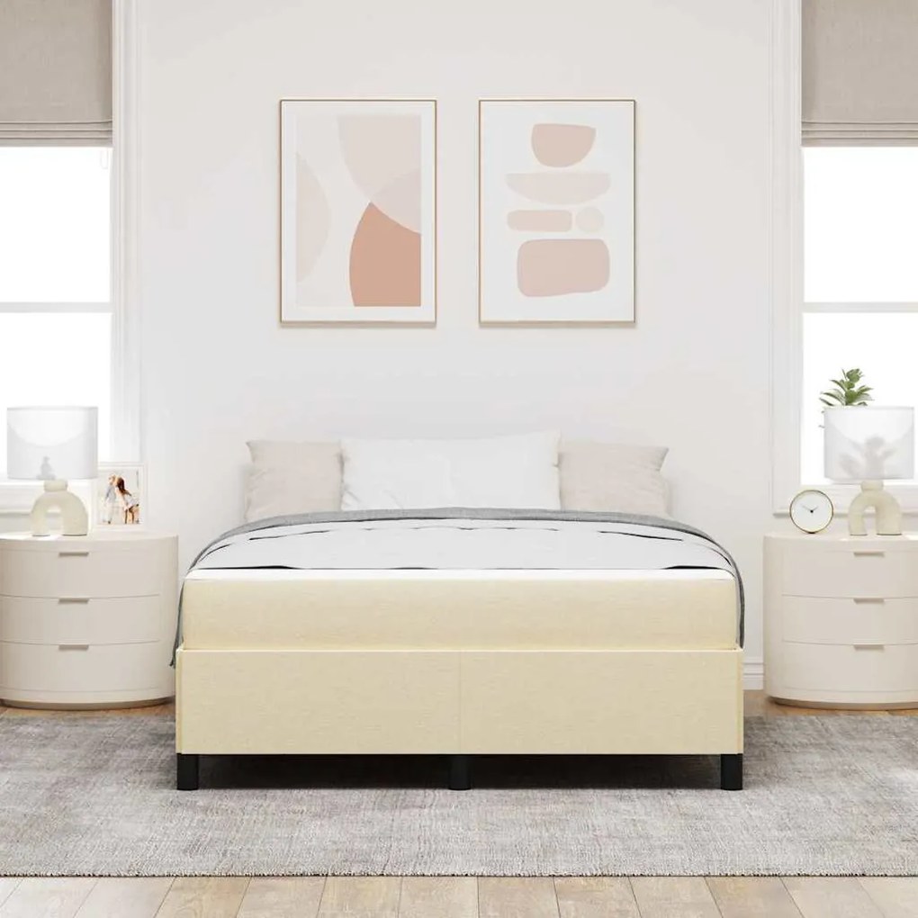Boxrugós ágy Krém és fekete 140 x 190 cm Textil és mérnöki fa