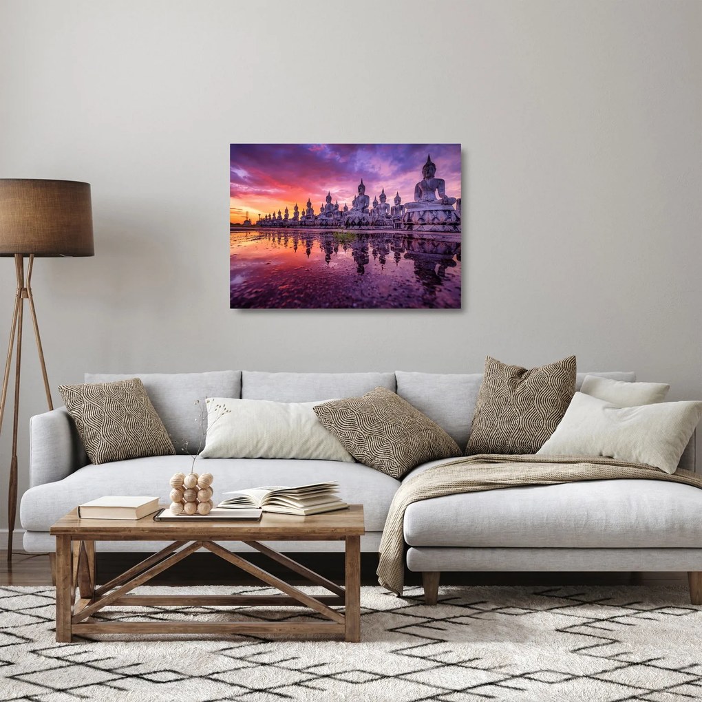 Kép - Buddhák naplementekor (üvegen) (70x50 cm)