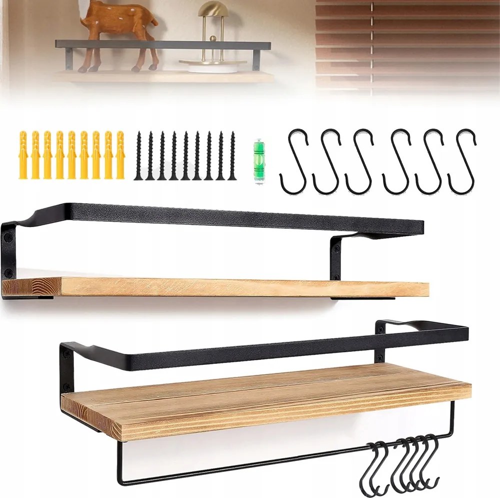 2X Lebegő Fali Polcok, Fali Könyvespolc, Konyhai Fűszertartó Állvány