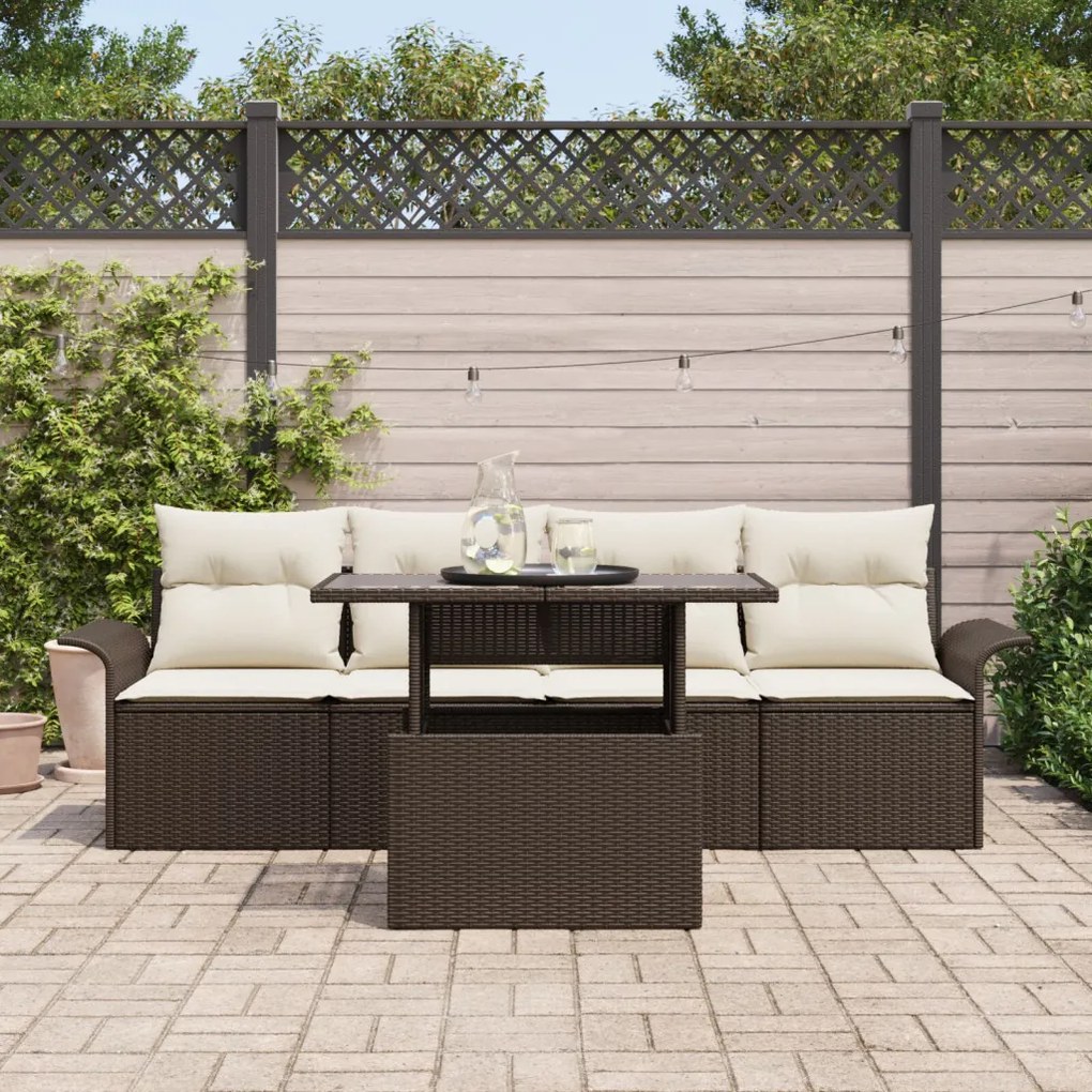 5 darabos Kert Sofa Készlet Párnákkal Barna Poli Rattan