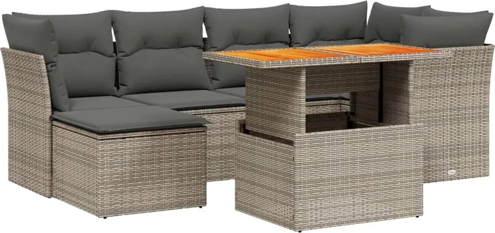 vidaXL 7 részes szürke polyrattan kerti ülőgarnitúra párnákkal