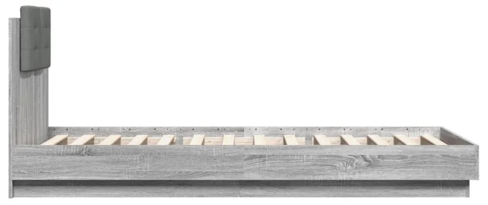 szürke sonoma színű szerelt fa ágykeret fejtámlával 90 x 200 cm