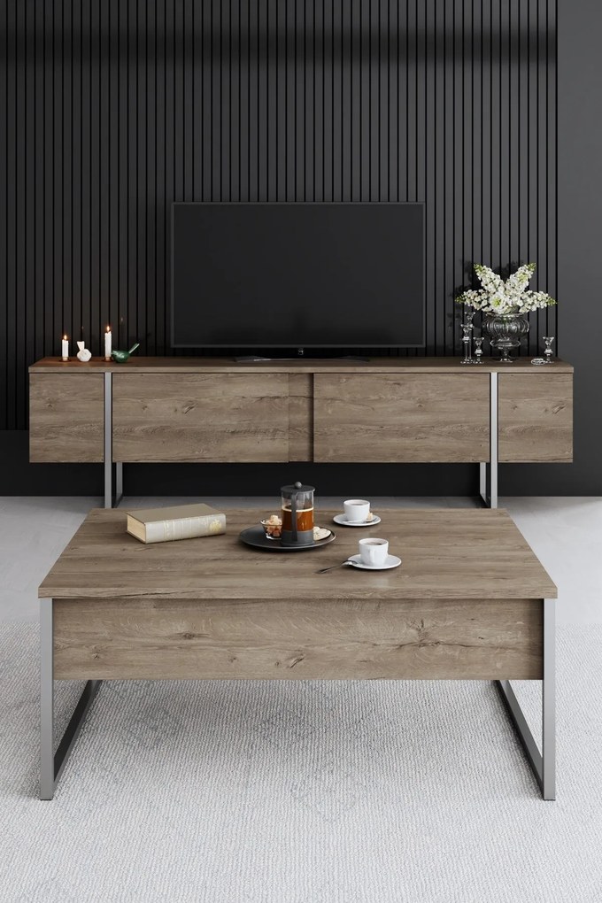 Dohányzóasztal Luxe - Walnut, Silver