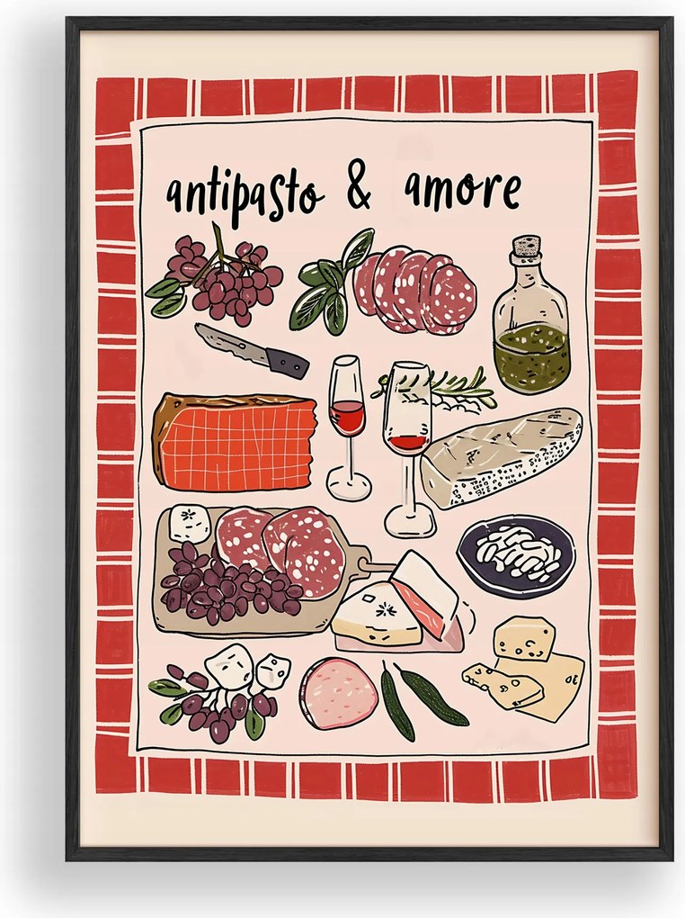 Vászonkép Antipasto Olasz Poszter Fa Keret Fekete 30x42 cm