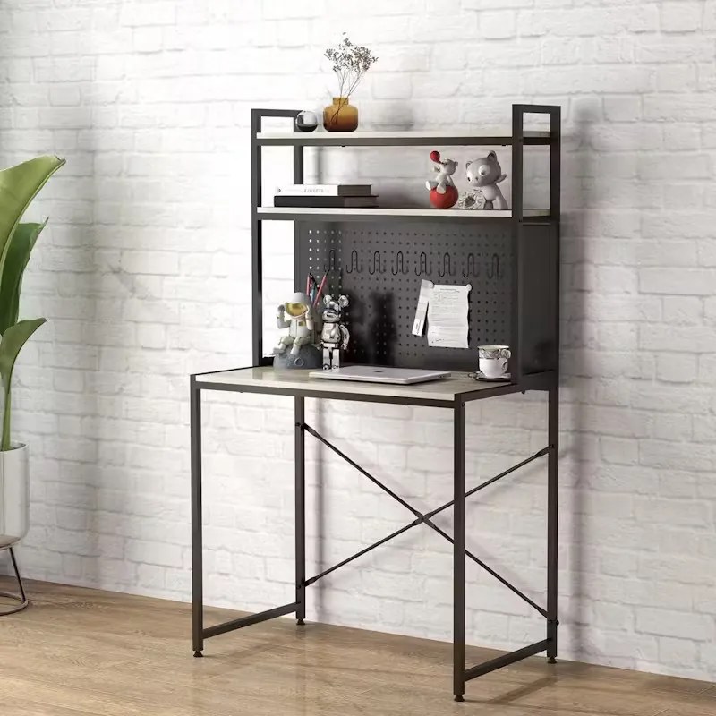 Intenso Home íróasztal / számítógépasztal polcokkal mágnestáblával 84x50cm | Masszív fém váz, fekete - Modern tölgy szín