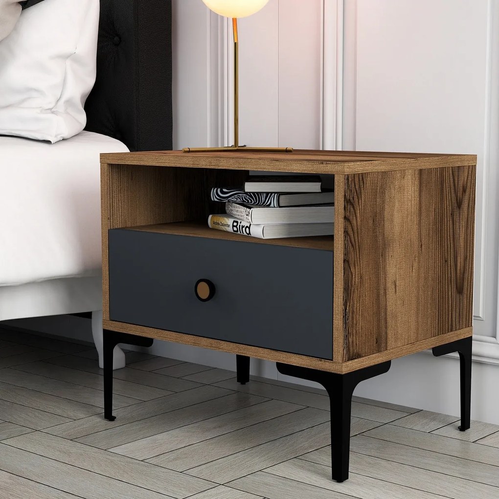 Lizbon Walnut Anthracite éjjeliszekrény