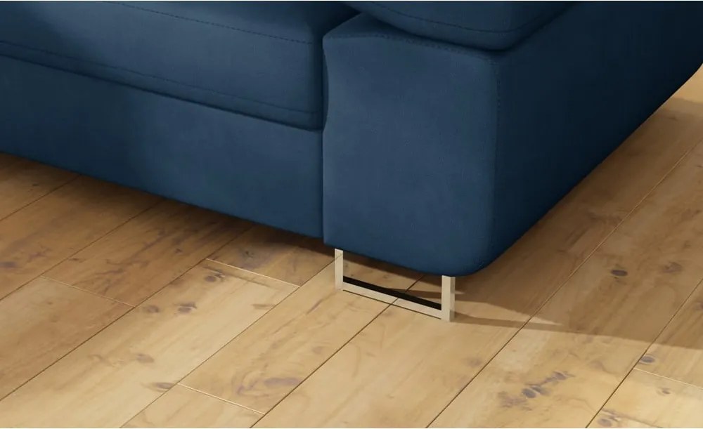 Kék bársony kinyitható-tárolóhelyes sarokkanapé (bal oldali-L alakú) Anton – ELTAP