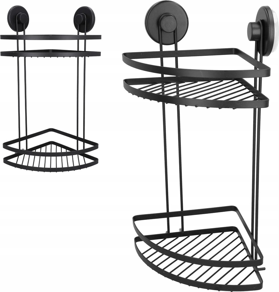 Fürdőszobai Polc loft stílusú fekete matt fúrás nélkül 2 polc