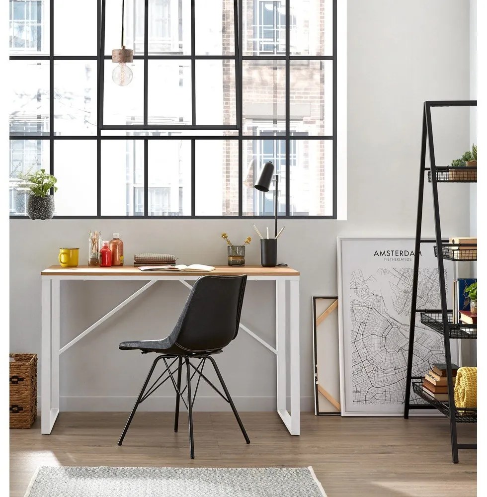 Lisbet fehér íróasztal fa dekoros asztallappal - Kave Home