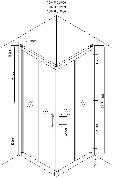 Mexen Rio négyzet alakú zuhanykabin 90 x 90 cm, 5 mm-es üveg, króm profil-átlátszó üveg + vékony zuhanytálca 5 cm, 860-090-090-70-00-4010