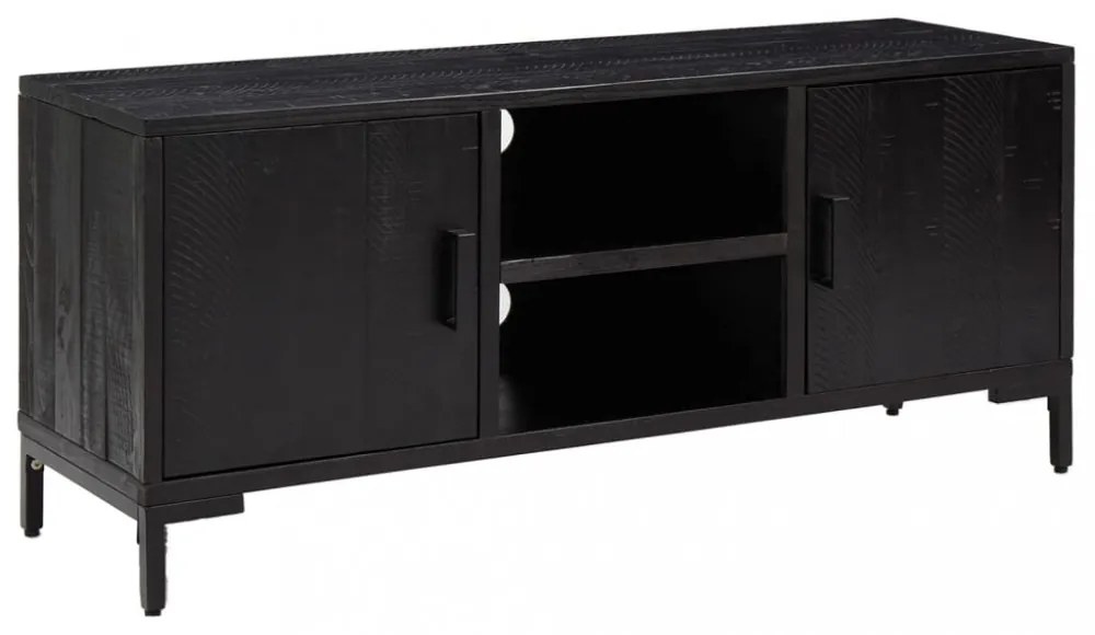 fekete tömör fenyőfa TV-szekrény 110x35x48 cm