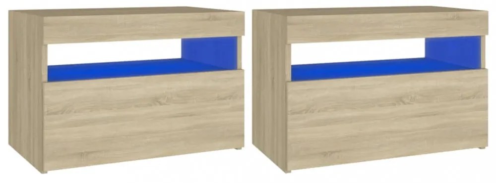 2 db sonoma tölgyszínű éjjeliszekrény LED-lámpákkal 60x35x40 cm