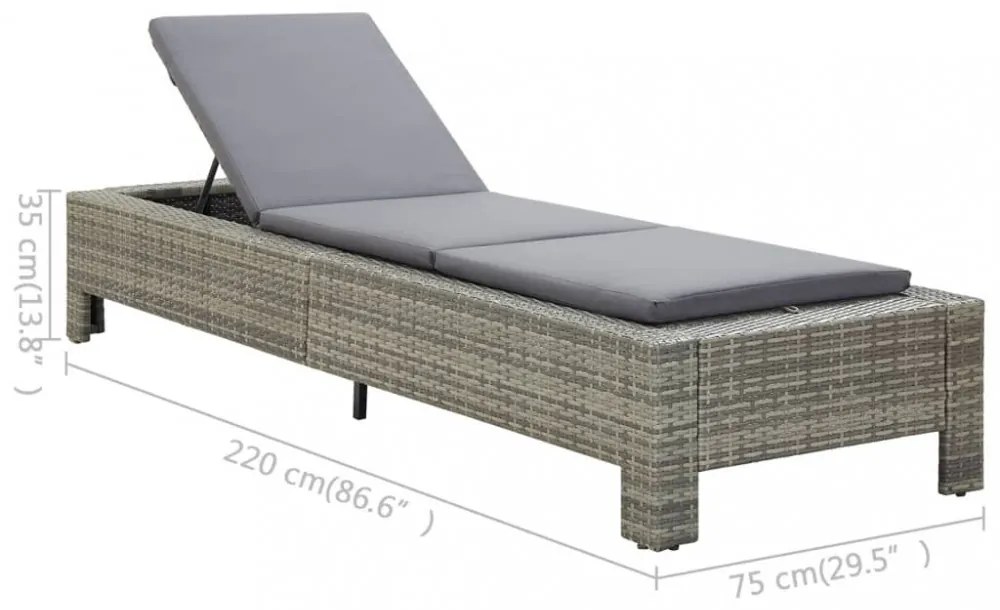 szürke polyrattan napozóágy párnával