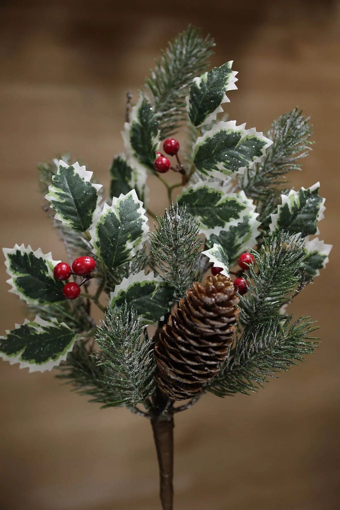 Zöld fagyos magyal és lucfenyő ág 42cm
