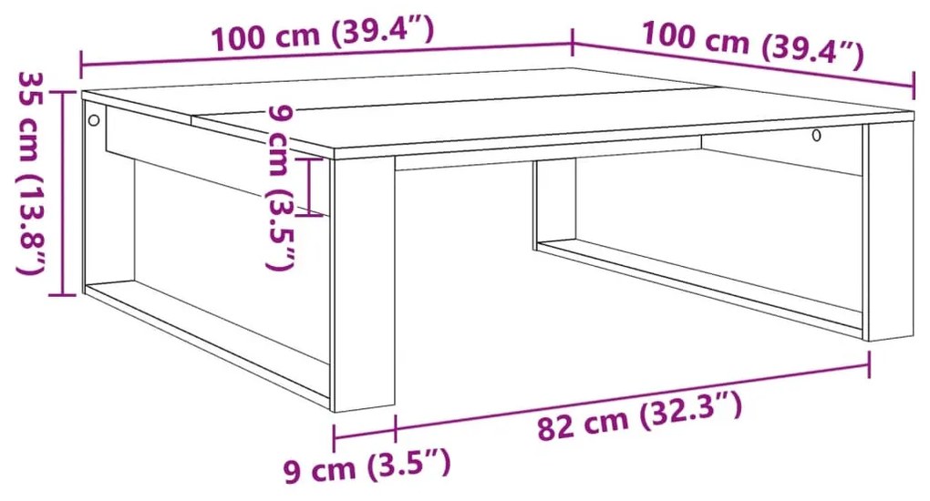 antik fa színű szerelt fa dohányzóasztal 100 x 100 x 35 cm