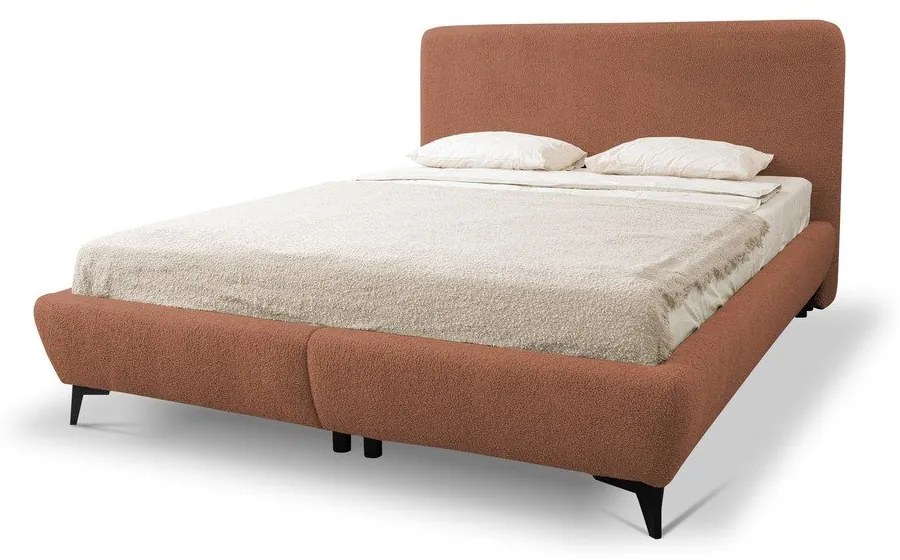 Terrakotta színű kárpitozott ágyneműtartós franciaágy ágyráccsal 180x200 cm Makapu – Makamii