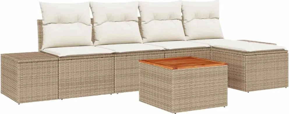 vidaXL Kerti Kanapé Szett párnával 6 pcs Bézs polirattan