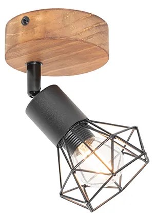 Ipari reflektor lámpa fekete fa forgó- és dönthető fejjel - Mosh